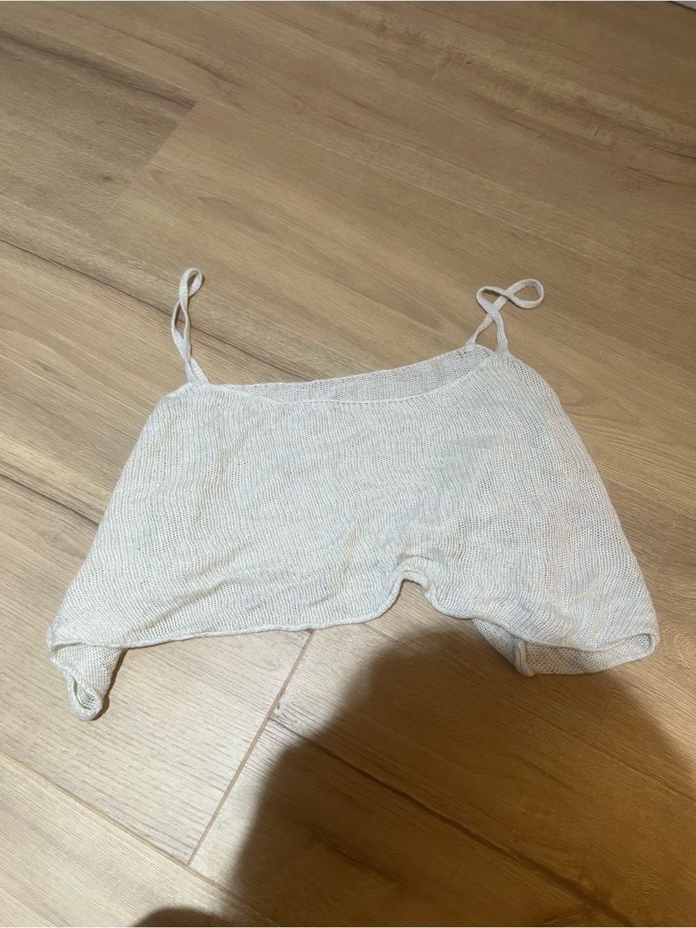 Light Cream Ribbed Spaghetti Strap Crop Top